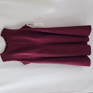 CALVIN KLEIN | Burgundy Faux Suede  Sleeveless A-Line Midi Dress